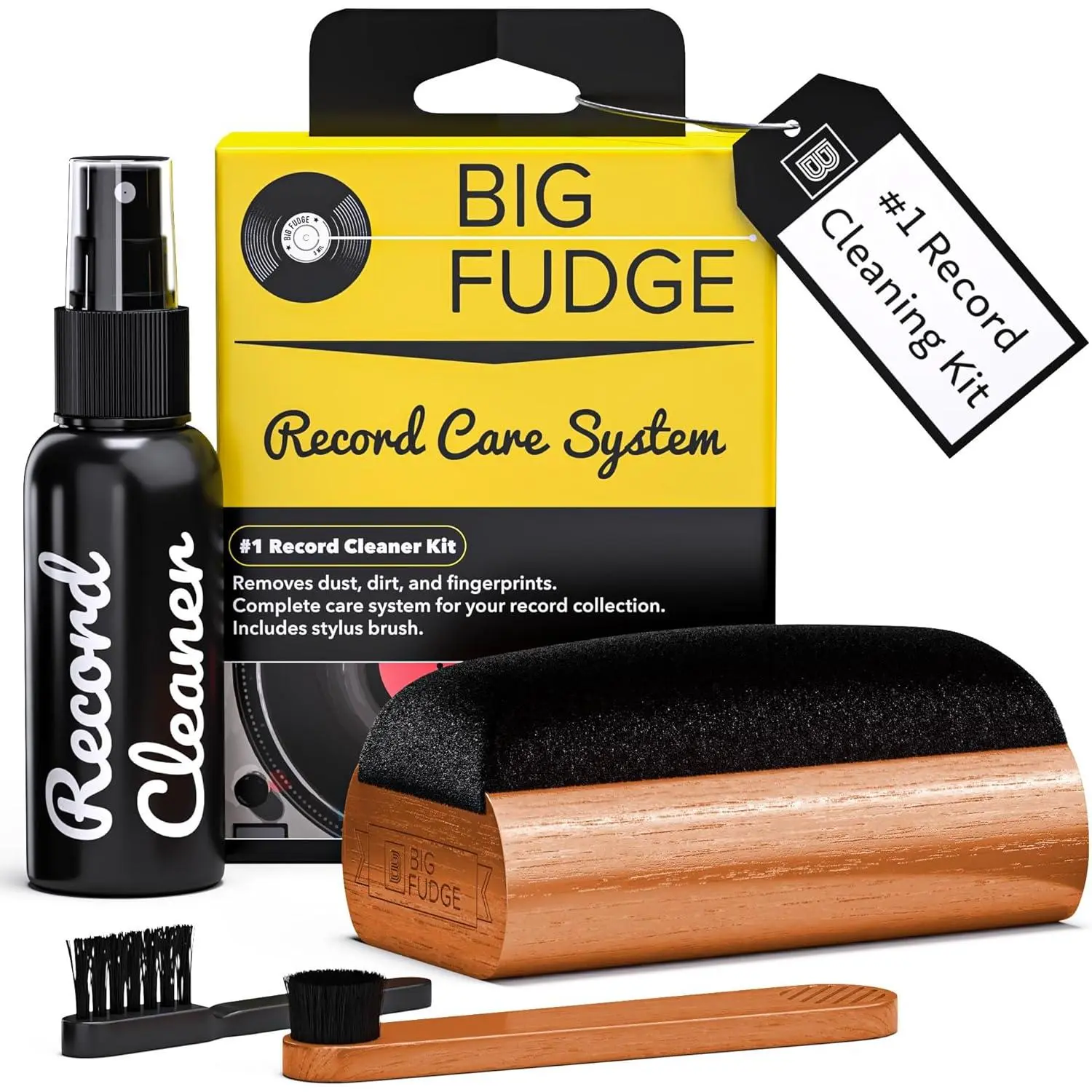 Vinyl Record Cleaning Kit - 4-in-1 Vinyl Record Cleaner Kit for Records Includes Ultra-Soft Velvet Brush Cleaning Liquid Stylus Brush and Storage Pouch - Pro Records Care