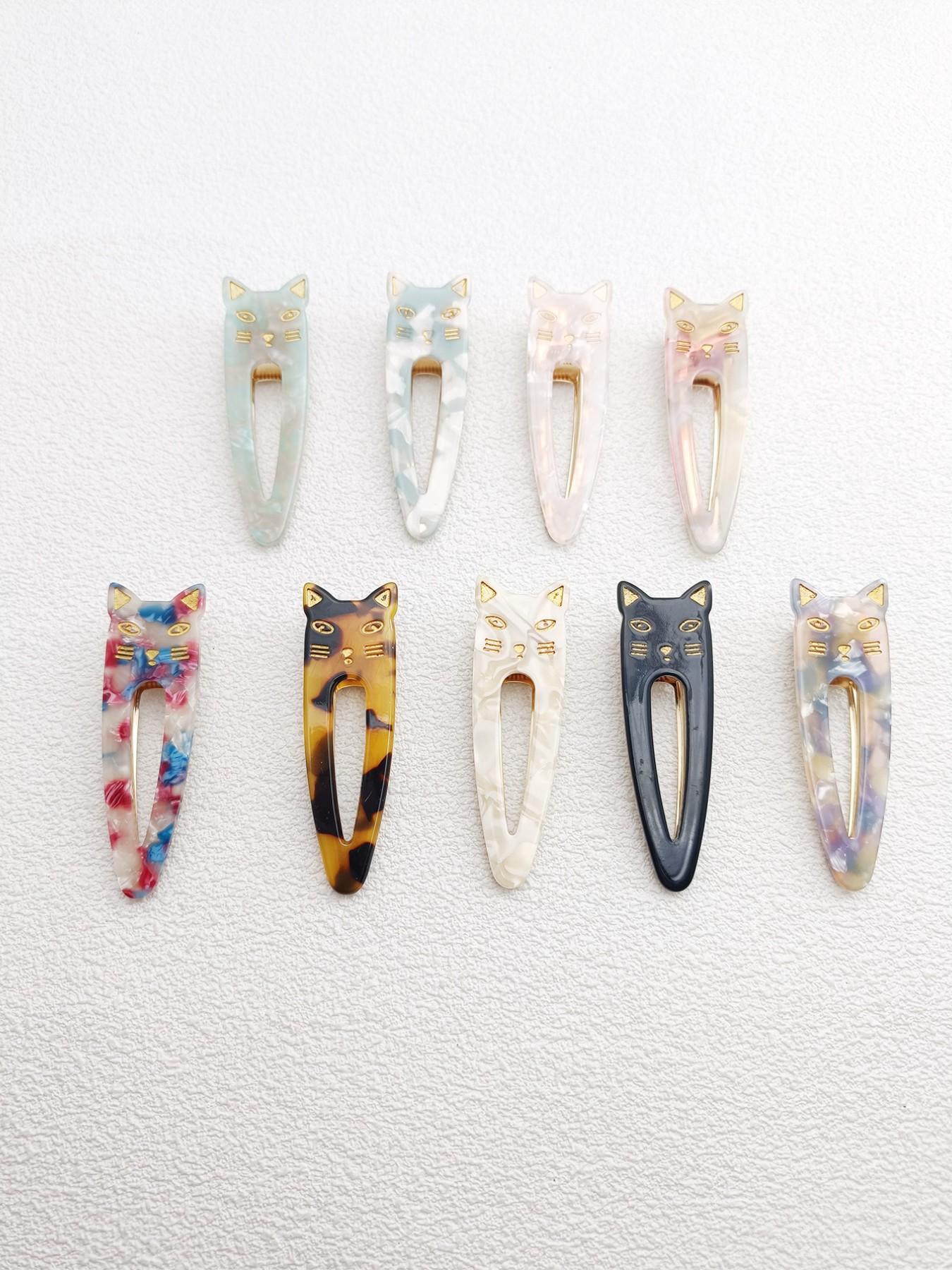 2PCS 7.3cm Cat Acetate Metal Hair Clips - Cute Cat Shape, High-Quality, Durable, Easy to Wear, Hair-Friendly for Daily Use at Work, School, or Dates