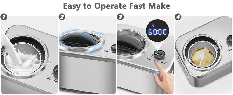 COWSAR 1.6 Quart Automatic Stainless Steels Ice Cream Maker with Built-in Compressor, No Pre-freezing, Fruit Yogurt Machine with LCD Display & Timer, Removable Ice Cream Bowl, Easy Clean