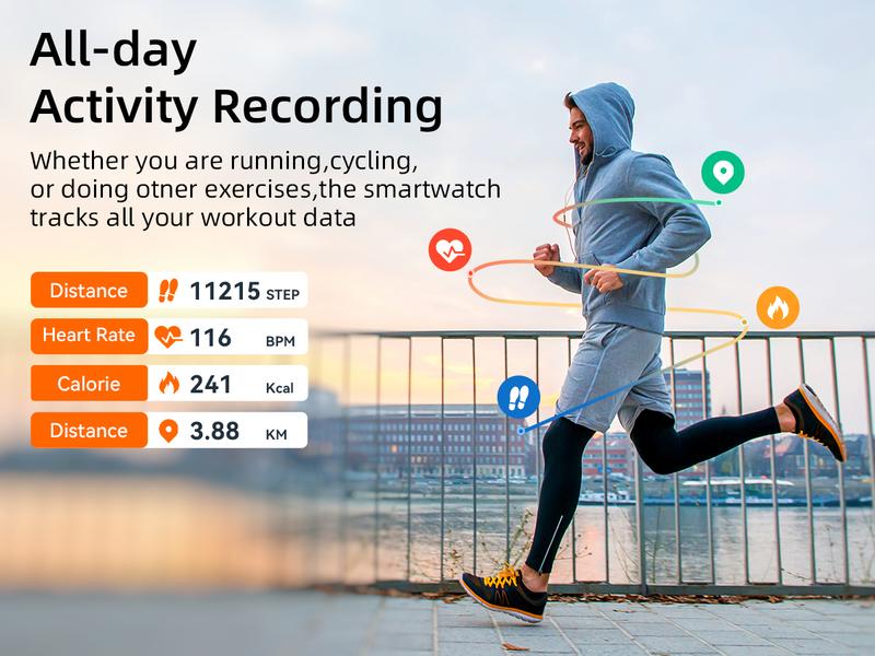 Mingdaln Men's Women's Smart Watch 1.83 Inch Touch Screen Fitness Watch with Fitness Tracker, Heart Rate/Sleep/Oxygen/Blood Pressure, IP67 Waterproof Sports Watch for Android Ios Devices