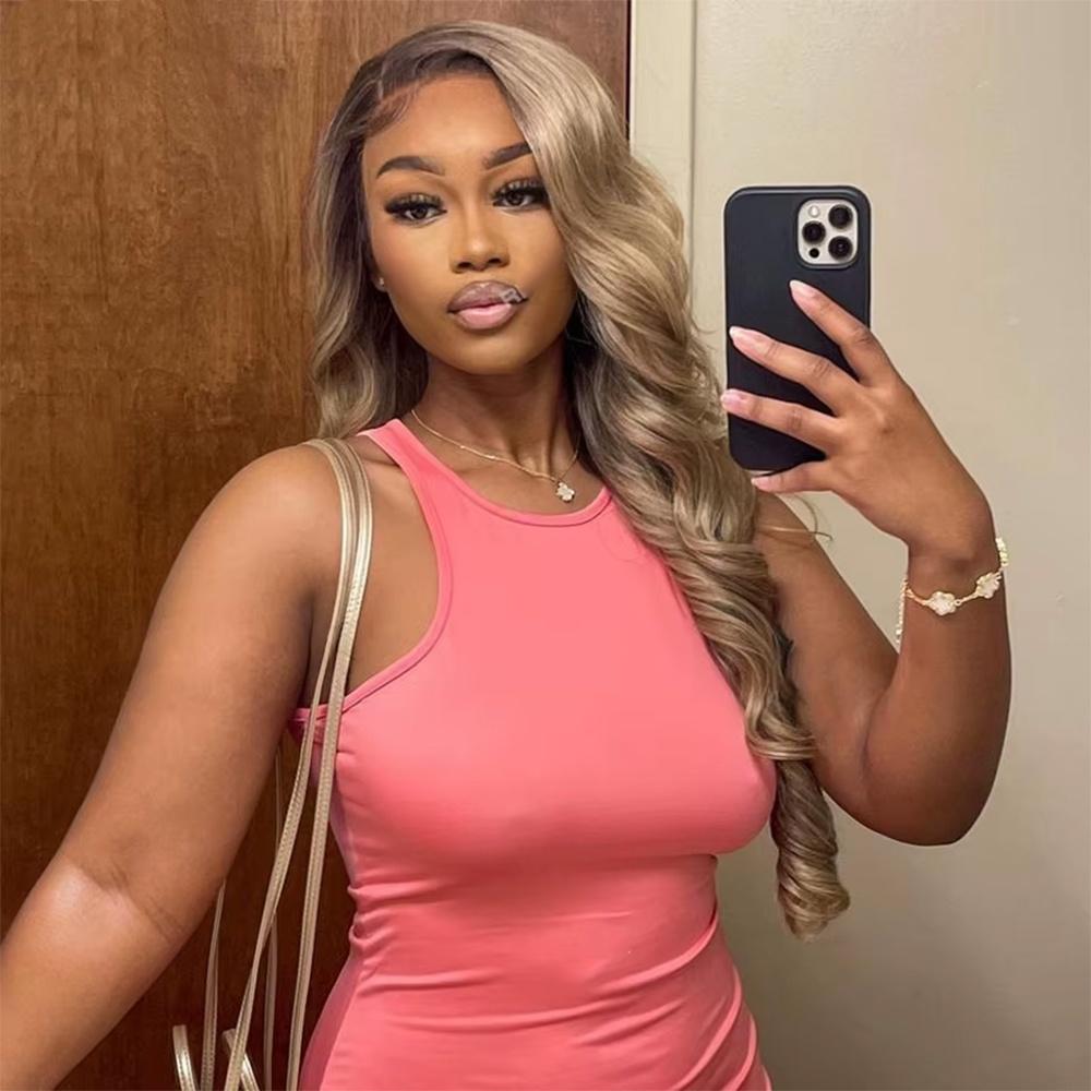 Ombre Brown Roots Ash Blonde Wigs Human Hair 180% Density 13x6 Body Wave HD Thin Lace Front Wig for Women Glueless Ombre Blonde Colored Lace Front Wigs SpringStatements