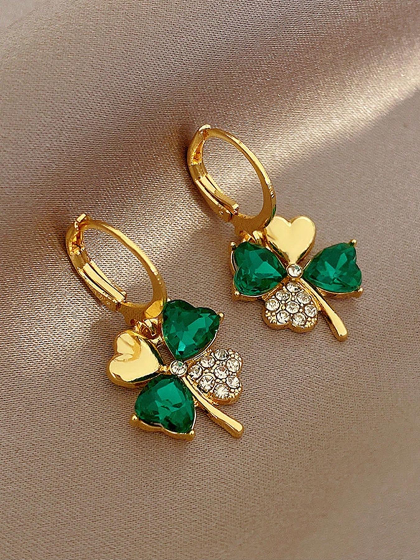 Elegant Rhinestone Four-Leaf Clover Earrings Set, Girls' Fashion Jewelry, Daily Wear Accessories, Perfect Birthday Gift