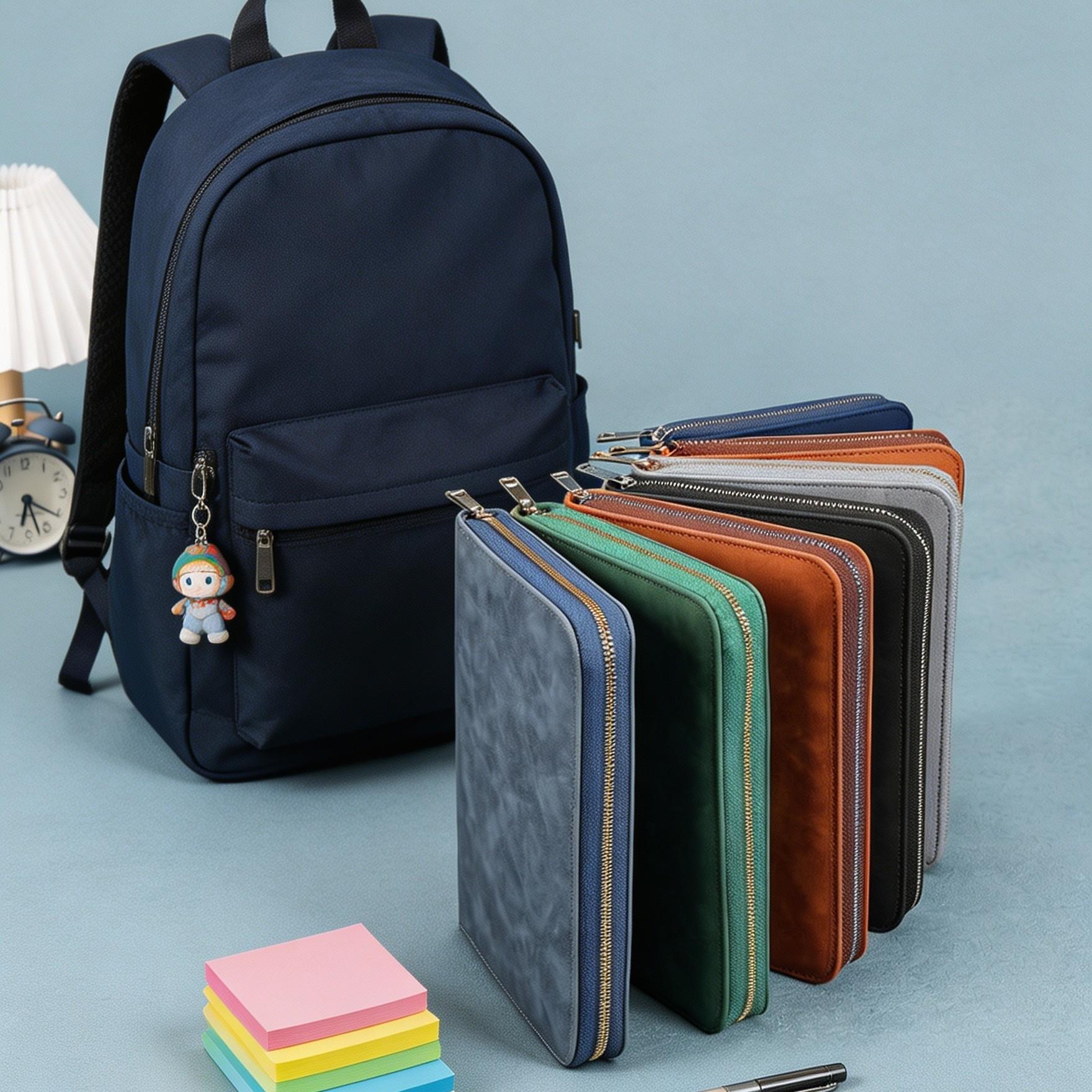A5 PU Leather Zippered Binder Notebook, Multi-Pocket Organizer Journal, Hardcover Business Planner with Zip Closure for Work, School & Travel