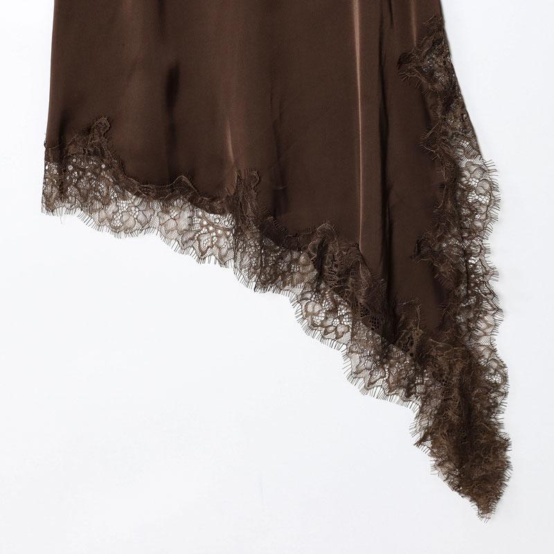 Women's Summer Asymmetrical Spaghetti Strap Beach Midi Dress, Lace Strapless Satin Long Dress, Elegant Formal Sleeveless Patchwork Dress