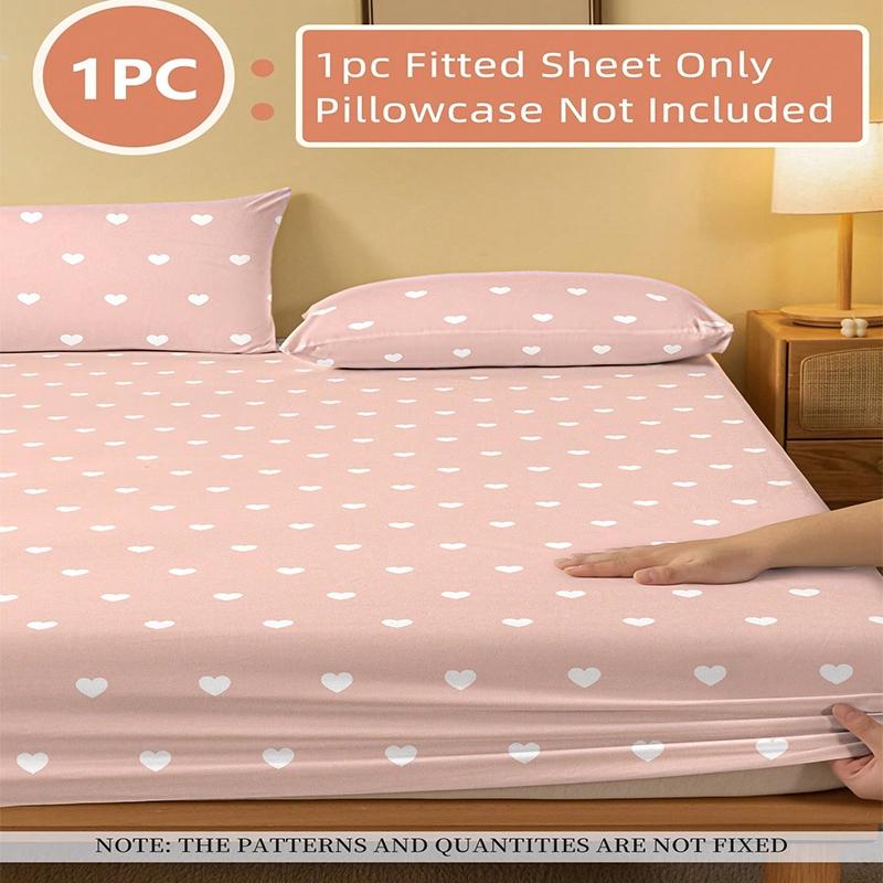 1PC Printed Fitted Sheet, Machine Washable, Soft & Comfortable, Anti-Slip & Non-Curl Design, Warm & Skin-Friendly for All Seasons, Festive Home Decor, Soft Breathable Sheet (No Pillowcase Included)