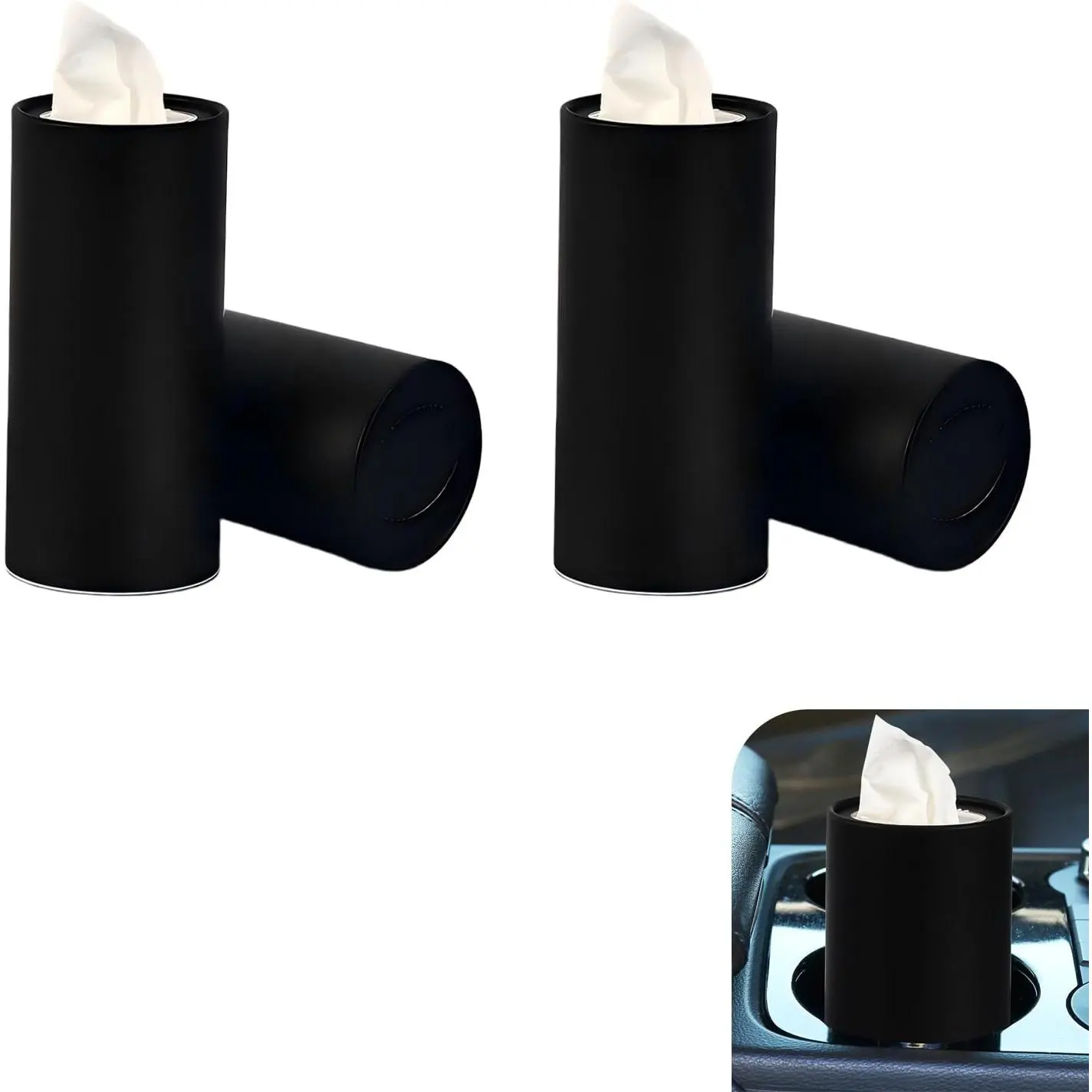 4 count  Tissue Holder, Cylinder  Cup Holder Facial Tissues Box, Refillable Portable Auto Interior Travel Tissues Container,  for  , SUVs,  (Black)