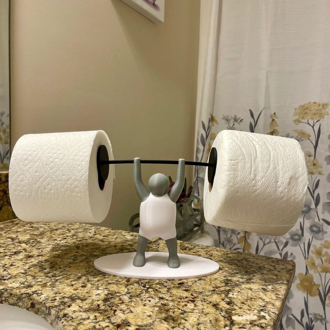 Weightlifting Figurine Bathroom Tissue Holder, No Drill Wall Mount, Toilet Paper Organizer, Bathroom Decor, Fun Storage Rack