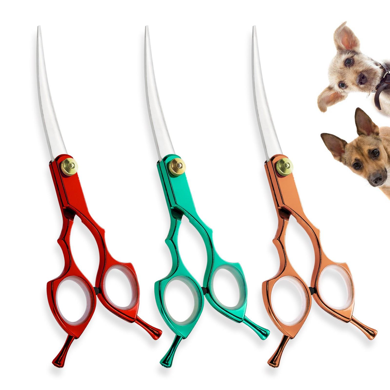 1PC Professional 6.0 inch Pet dog Grooming Scissors Curved Shears Chunker Scissors Dog Grooming Scissors Straight Shears Chunker Shars Up/Down Curved Scissors Pet Scissors