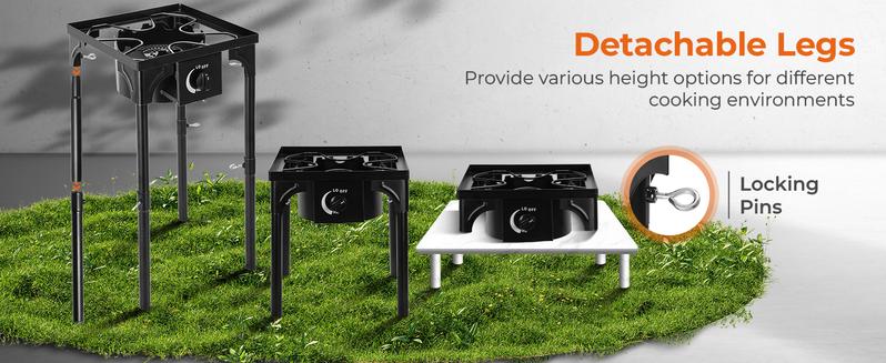GEEKHOM 3 Burner Outdoor Propane Gas Stove 225,000 BTU High Pressure Stand Cooker for Backyard Cooking Camping Home Brewing Canning Turkey Frying, 20 PSI Regulator