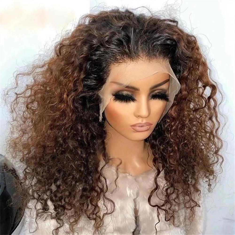 Soft Non-Glue Pre-Banked 26 Inch Long 180 Density Daily Gradient Curly Wig, Ombre Brown 13x4x1 Lace Front Full Cap, Heat Resistant, Glueless Synthetic Wig