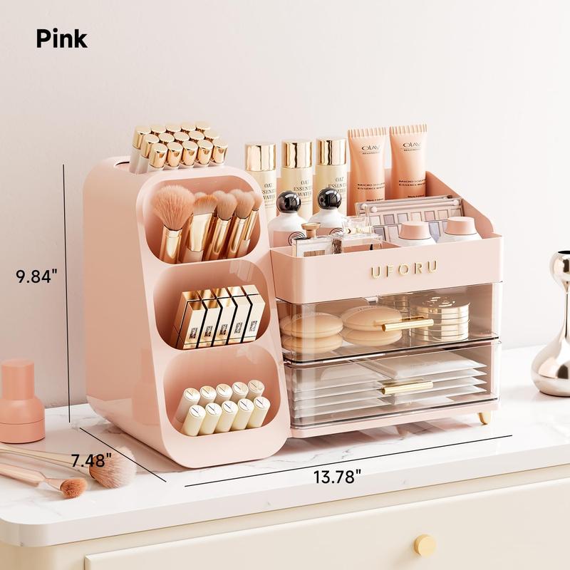 UFORU Large Capacity Makeup Storage Box, Multi-functional Makeup Brush Lipstick Eyebrow PencilPocket Mirror Storage Box, Desktop MakeupOrganizer for Home & Travel, Makeup Box,Cosmetics Organizer Storage, Accessory Drawer, Gift, jewelry organizer