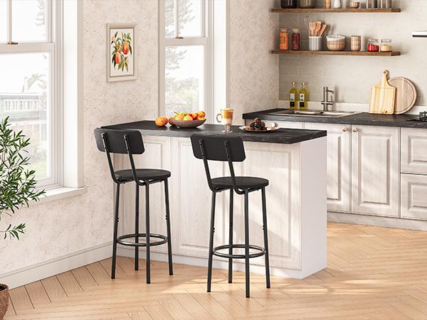 HOOBRO Bar Stools, Set of 2 Bar Stools with Footrest and Back,25.2" Bar Chairs for Kitchen Island, Dining Room,Counter Height Bar Stools, Easy Assembly