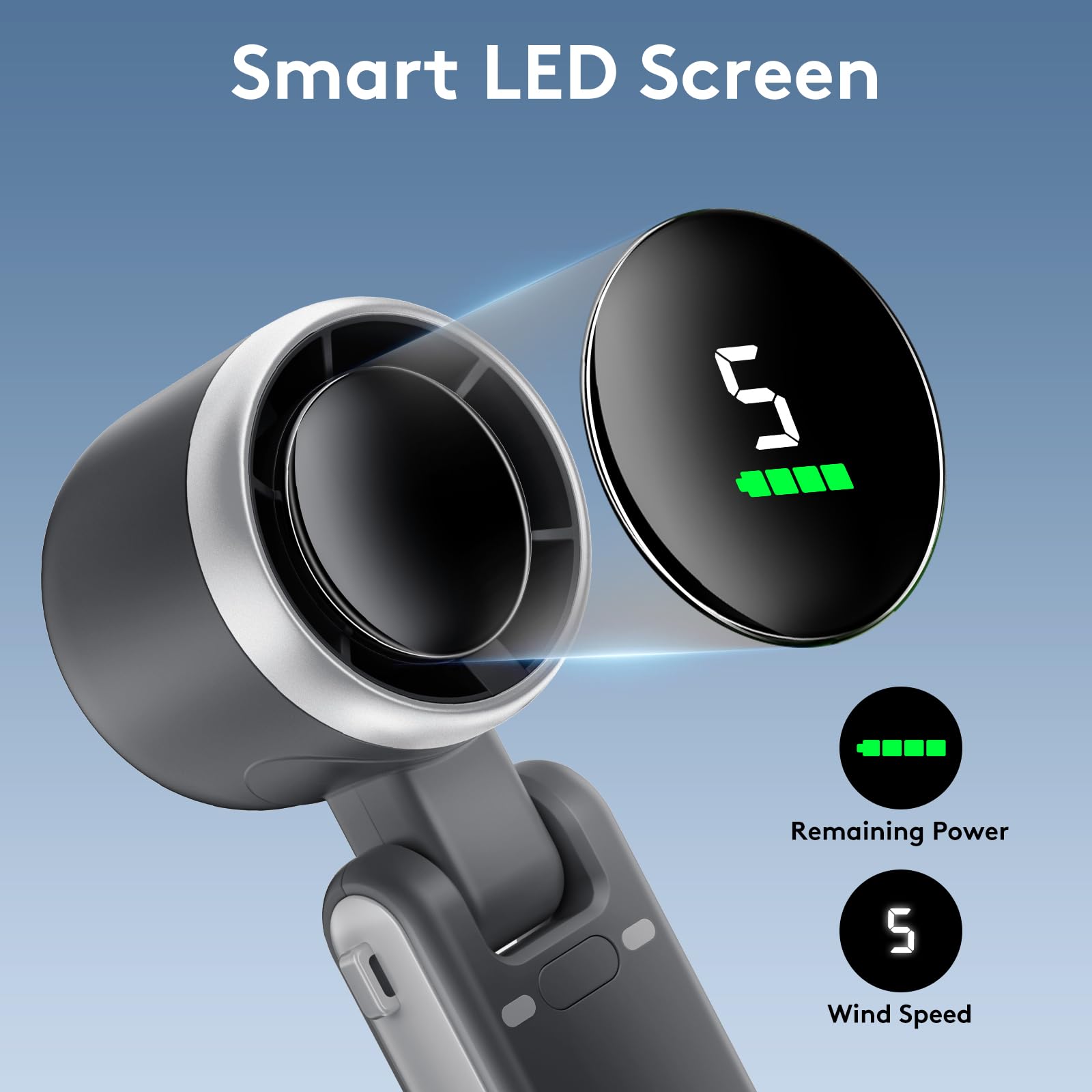 Turbo Mini Portable Fan, 10000mAh Rechargeable Battery Operated with LED Display, 180 Foldable 3 in 1 Personal Small Fan with 5 Speeds for Travel/Outdoor/Home