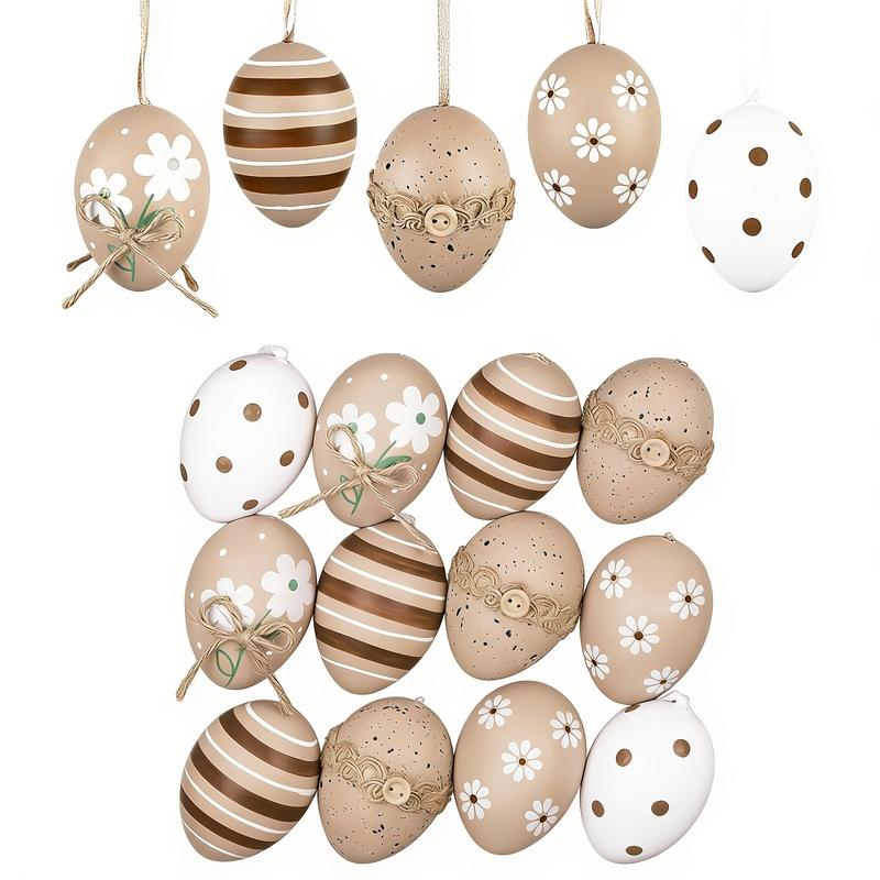 12pcs 6cm Easter Eggs for Hanging Easter Decoration, Modern Plastic Eggs for Easter Decoration, Black Golden White Ornament for Easter Baskets, Spring Decoration, Easter Gifts