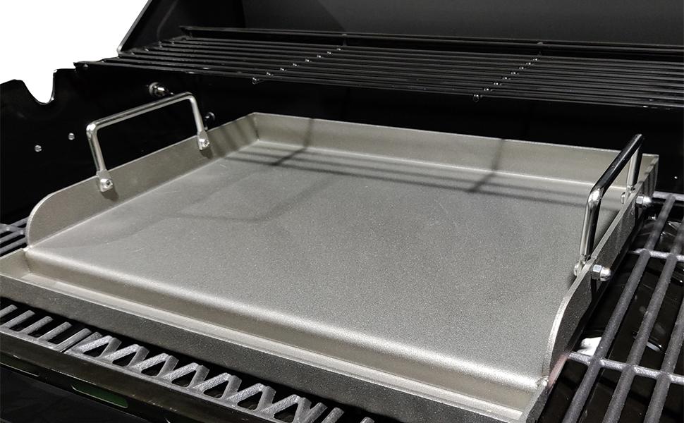 Elf Grill 17"x13" Universal Metal Flat Top Griddle – Kitchenware for Barbecue – Compatible with Weber/Nexgrill & More – Includes Stainless Steel Utensils for Gas/Charcoal/Electric Grills