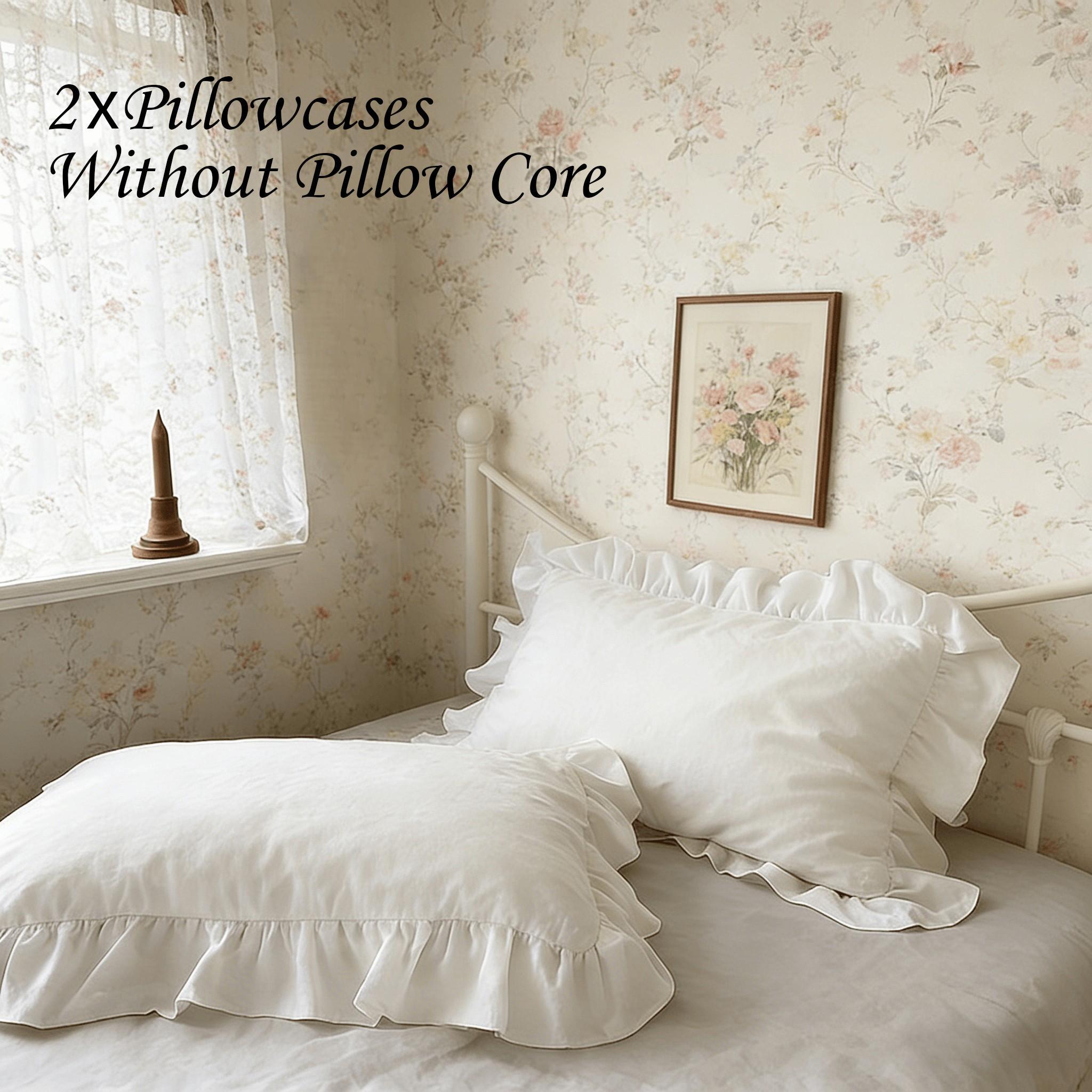2pc Vintage Ruffle Flower Pillowcases, Pure Color Style, No Filling, Suitable for Bedroom Decor, Sofa Cushion, Bed Pillowcases Decoration
