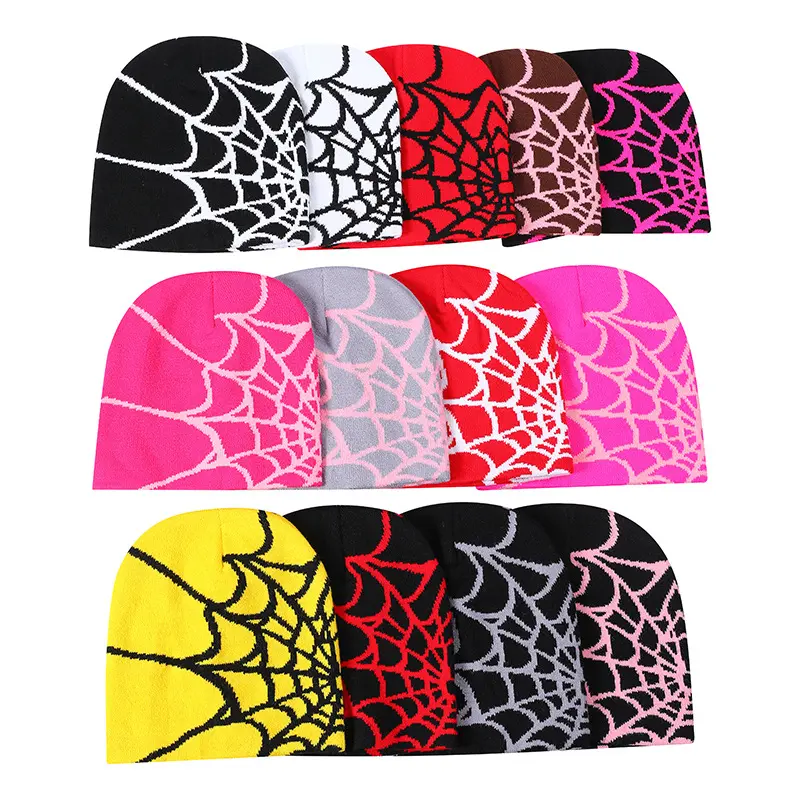 Spider Web Knit Beanie Hat - Y2K Gothic Skullcap, Warm Winter Sports & Outdoor Streetwear Cap