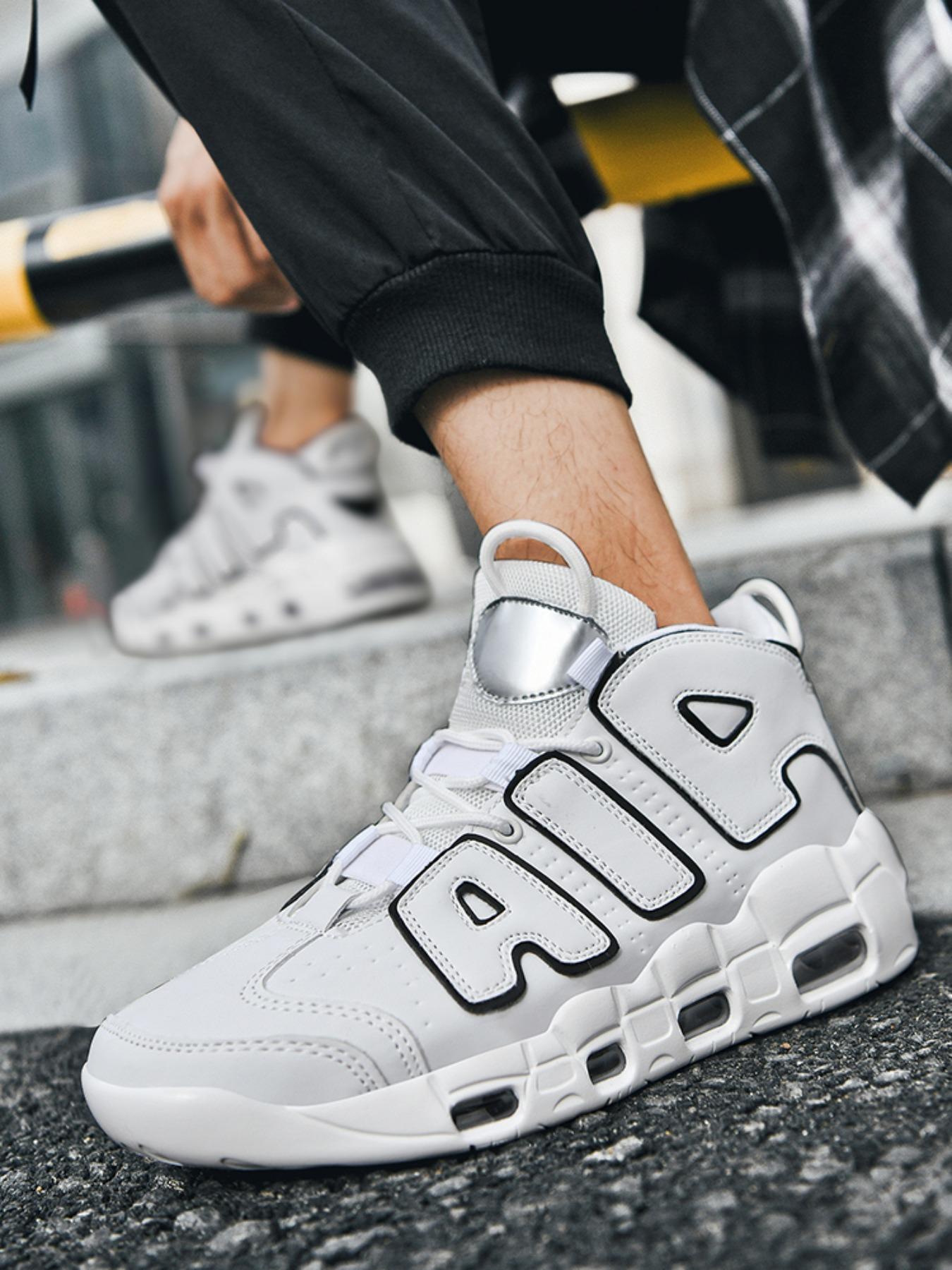 Men's High-Top Fashion Sneakers, Comfortable Breathable Running Shoes, Striped PU Leather, Medium Width, All Seasons