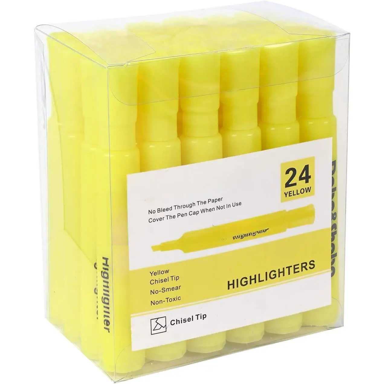 Yellow highlighter, 24 Pack -bright color, chisel tip, for Adults Highlighting in the  School Office,  Style