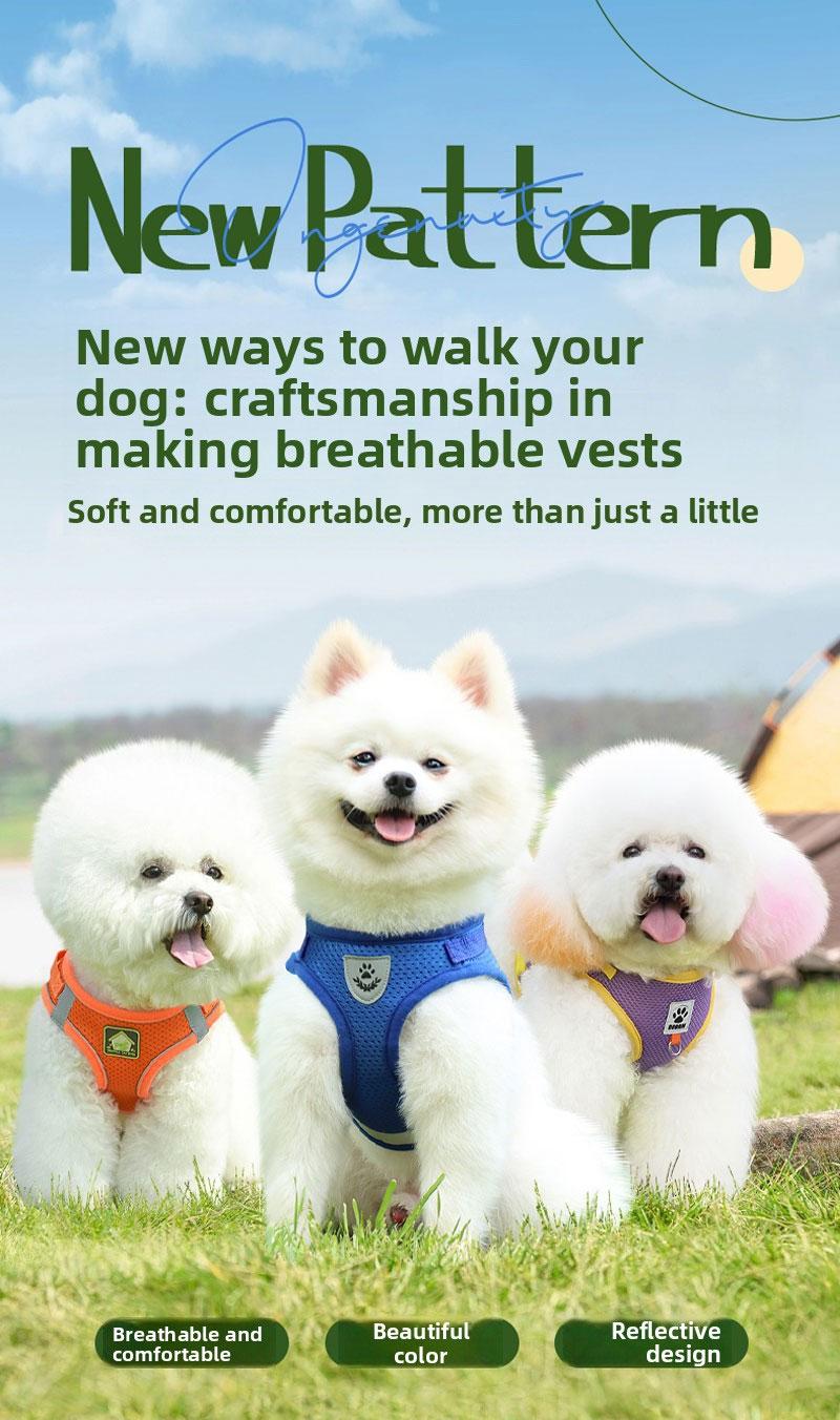 New Dog Harness Leash, Reflective Breathable Puppy Chest Strap, Outdoor Pet Vest, Non-Straining Rope, Small Dogs and Cats