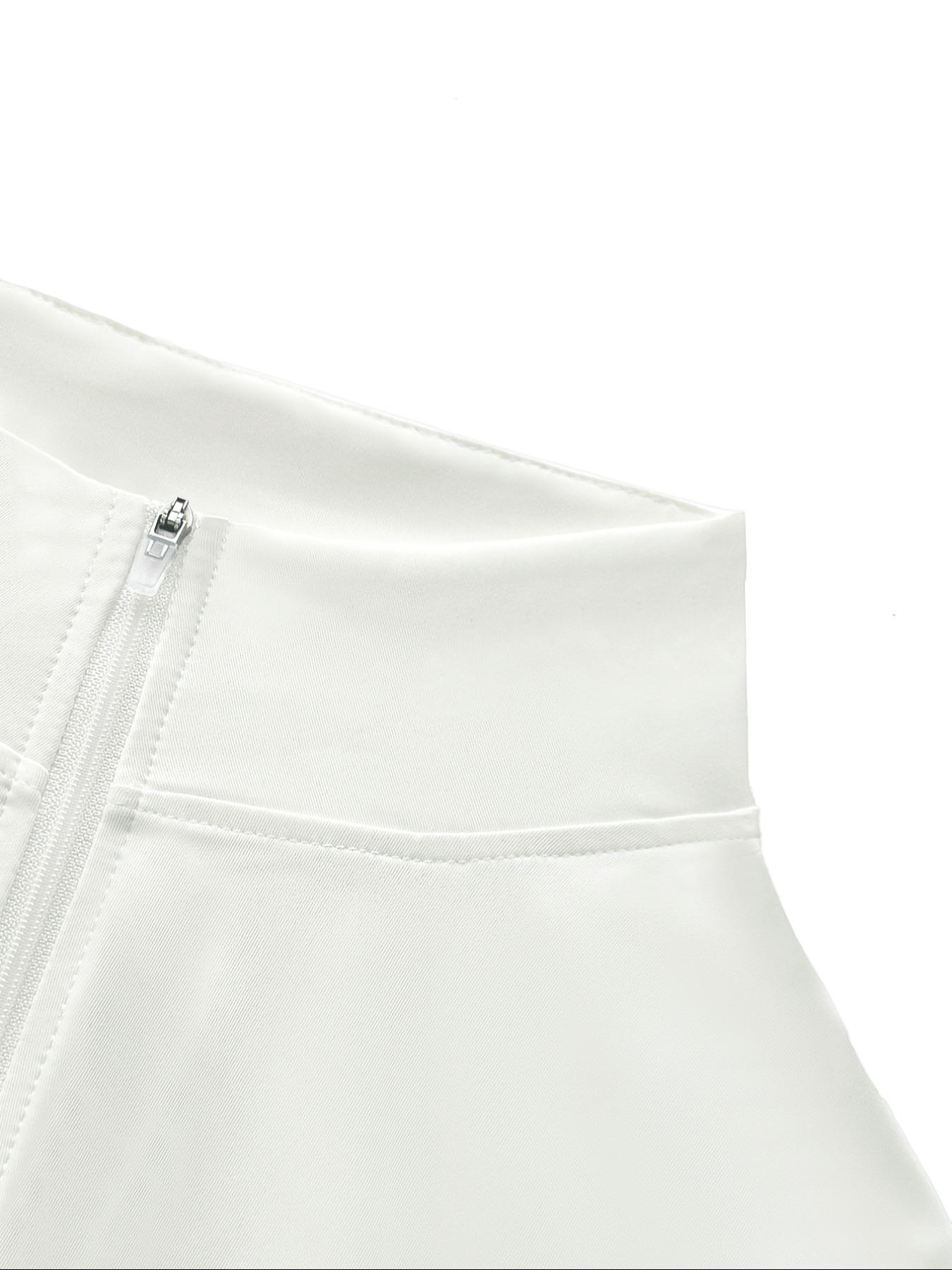 Women White Zip Up Top Deep V Neck Cropped Long Sleeve Slim Fit Shirt Streetwear Fashion Sexy Club Outfit Stretchy, Elastic Fabric Minimal Chic Front Zipper Jacket Y2K Aesthetic Bodycon Crop Top Casual Daily Wear Trendy Going Out Urban Fashion Blouse