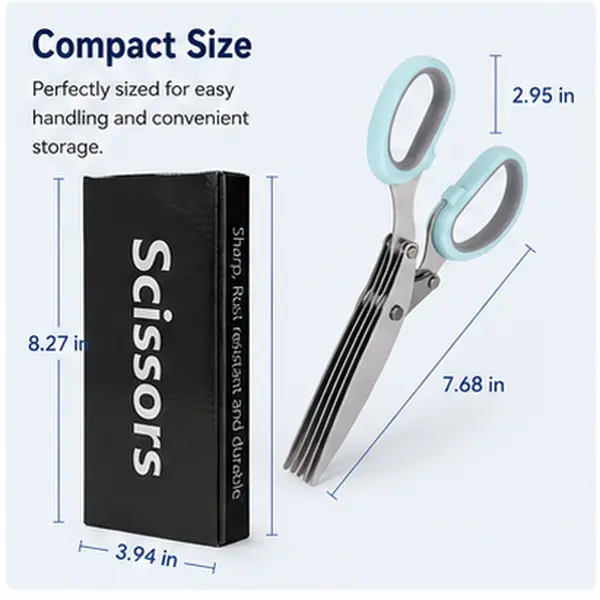 Multi-Layer 5-Blade Herb Scissors, Sharp Stainless Steel Kitchen Cutting Tool for Scallions, Chives, Cilantro, Seaweed, Chili & Salad Greens, Food Safe PP Handle, Easy to Clean, Multipurpose Herb Shears for Home Cooks