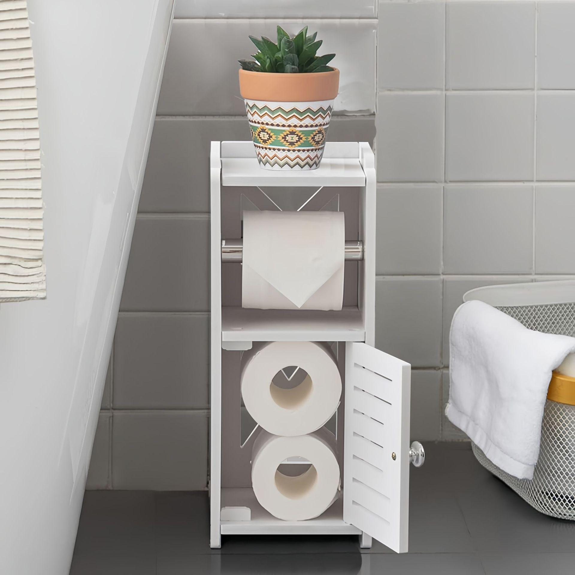 Vertical Toilet Paper Holder Cabinet, Independent PVC Bathroom Storage Cabinet, Compact Storage Solution for Apartment Residents