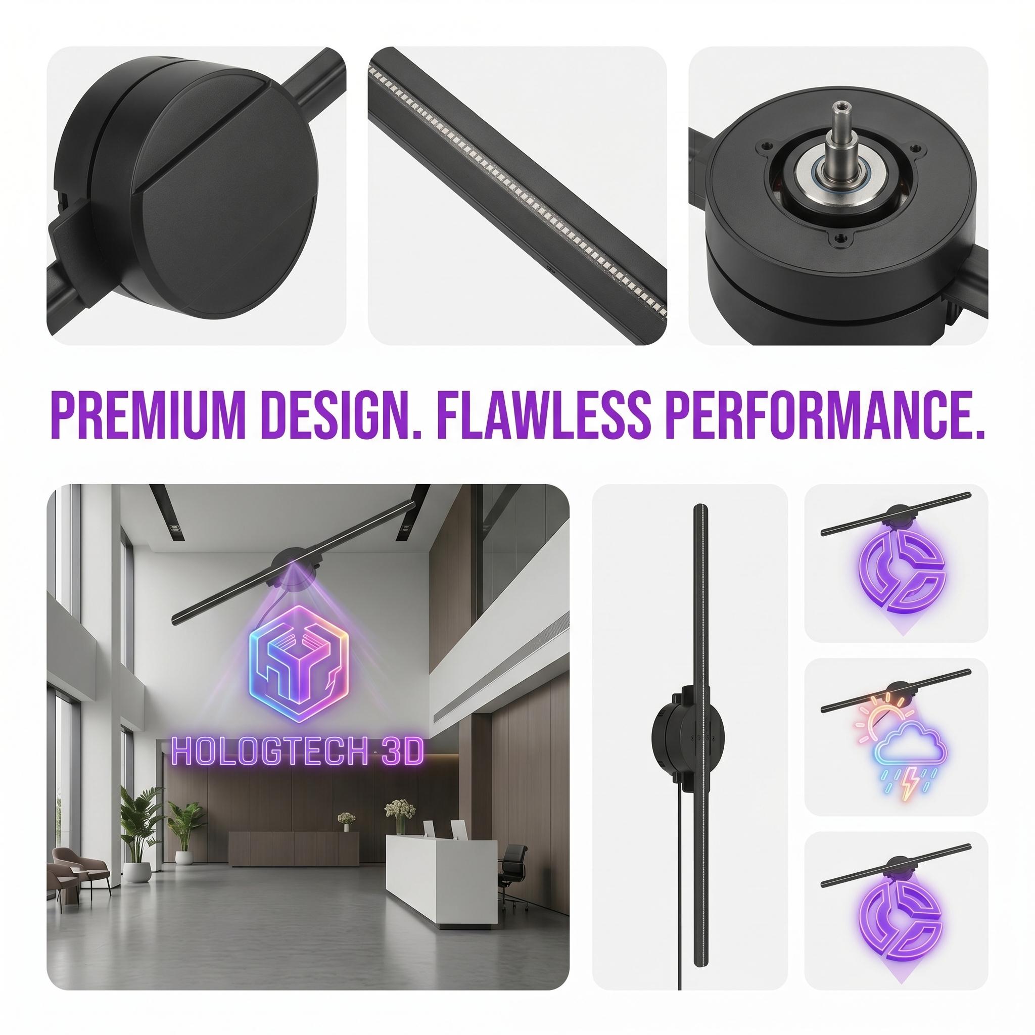 16.5" 3D Hologram Fan Display| WiFi HD LED Advertising Projector 2000*224 with 224 LEDs, Holographic Display Fan for Store, Retail, Shop Signage & Business Promotion