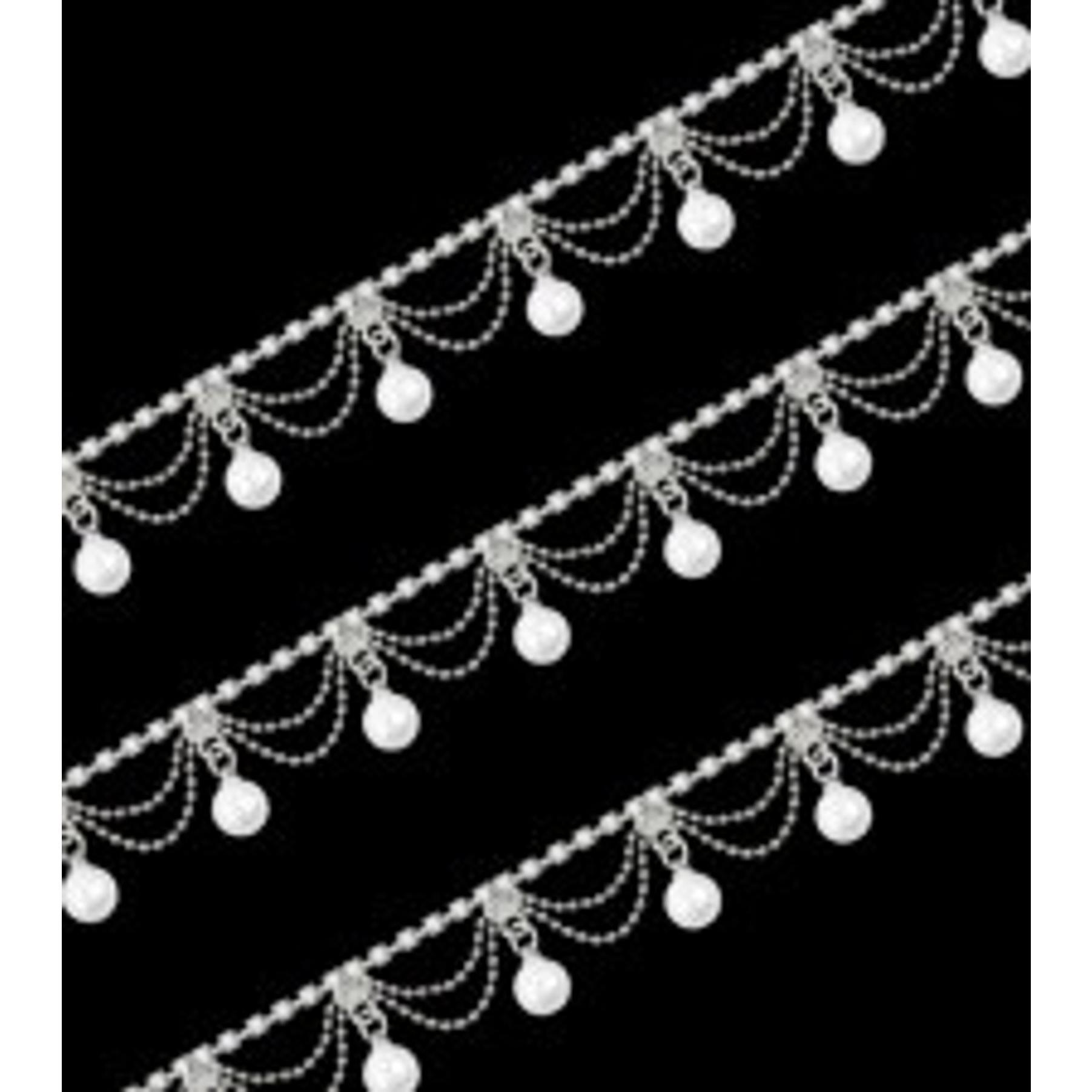 1 Yard Pearl Tassel Rhinestone Fringe Trim Rhinestone Pearl Tassel Chain Diamond Crystal Tassels Fringe Trim for Sewing Crafts Wedding Dress Clothing Accessories DIY Decoration Silver