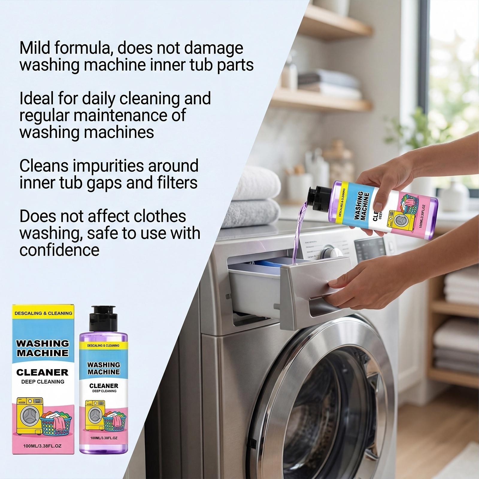 Washing Machine Cleaner Liquid, Deep Cleaning Descaler, Remove Odor, Grime & Limescale, Suitable for Front Load & Top Load Washer, 100ml