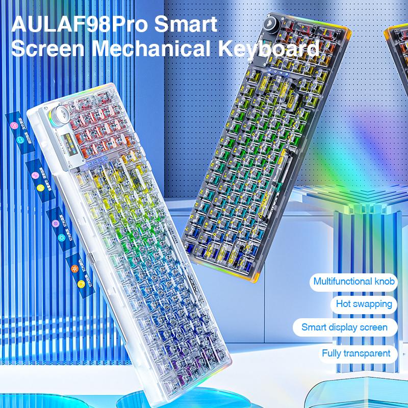 AULA F98 Pro Wireless Translucent Mechanical Rechargeable Gaming Keyboard, OLED Screen Knob Control, Hot Swappable Gasket Structure, RGB Backlit Tri-Mode Connection, Office Bluetooth Creamy Budget Keyboard Computer PC Accessory  TikTokShopfalldealsforyou