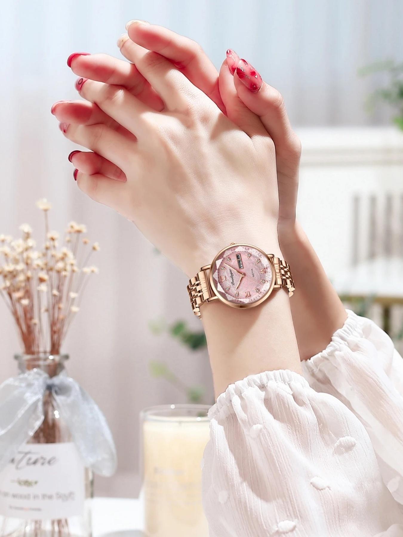 Poedagar Women's Watch Mesh Stainless Steel Rose Gold Simple Waterproof Luminous Women's Watch Casual Elegant Quartz Watch Luminous Pointer Watch Fashionable Stylish Watch