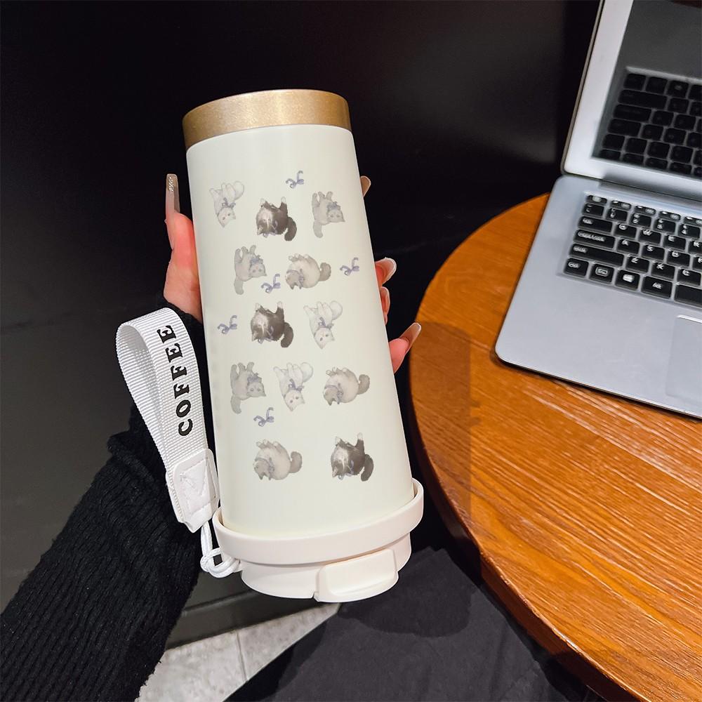 Abstract Cat Bow Texture Coffee Cup, Portable Dual Drink Insulated Tumbler, Heat/cool Water Bottle, Office, Travel, Outdoor Essential