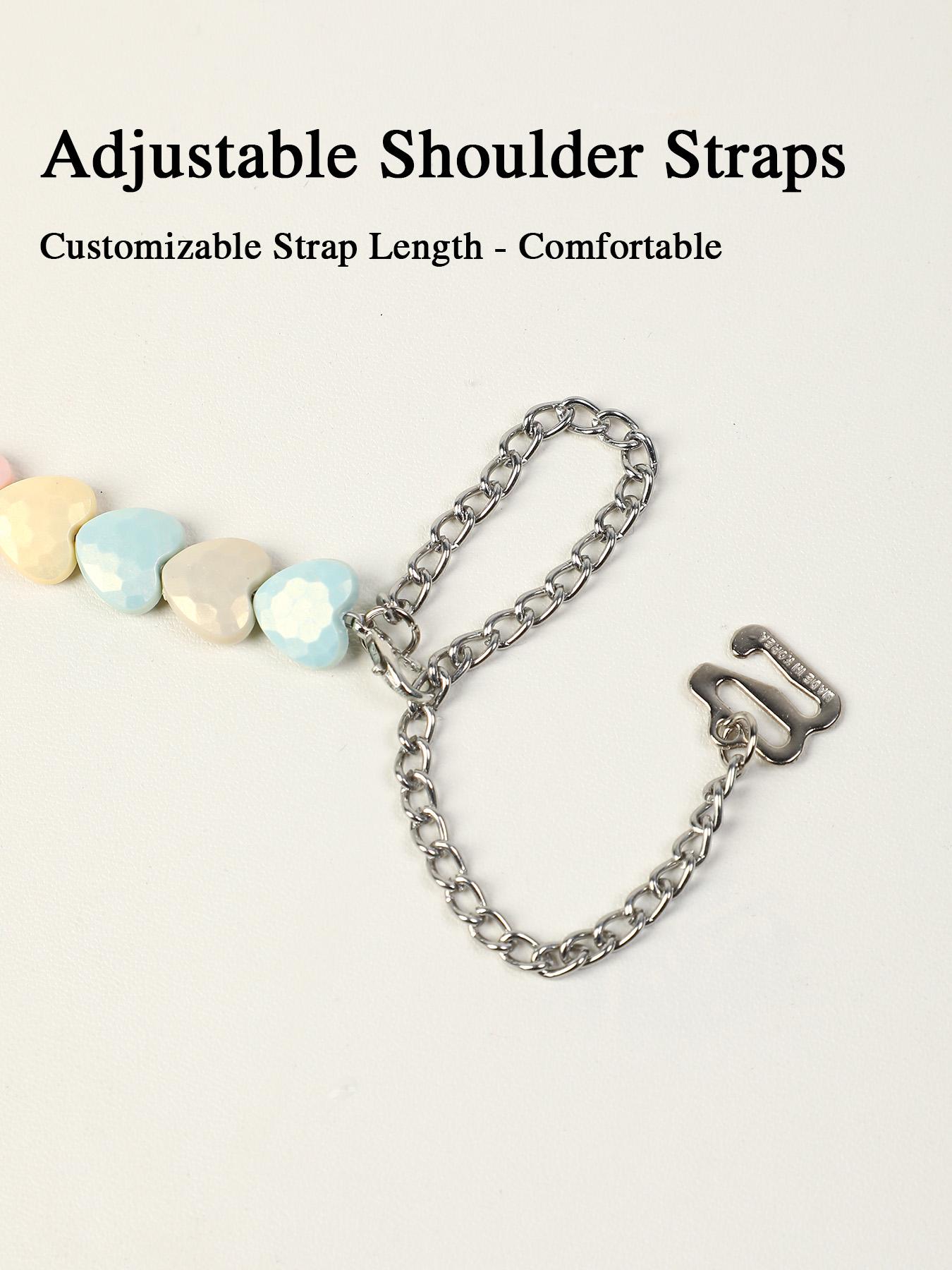 Macaron-colored heart-shaped round bead bra straps, candy-hued resin-beaded invisible lingerie straps, non-slip and wearable as an exposed accessory—perfect for everyday outfits and summer styling.