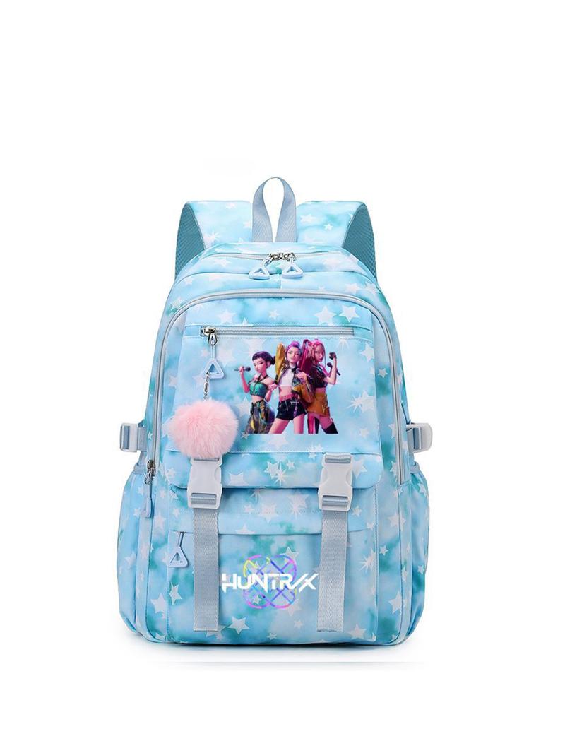 1pc  Backpack solid color women's backpack kpop witch hunting group star print zipper closure fashionable and versatile casual trend suitable for students going to school, campus, going out to work, traveling women's backpack Trendy Backpack