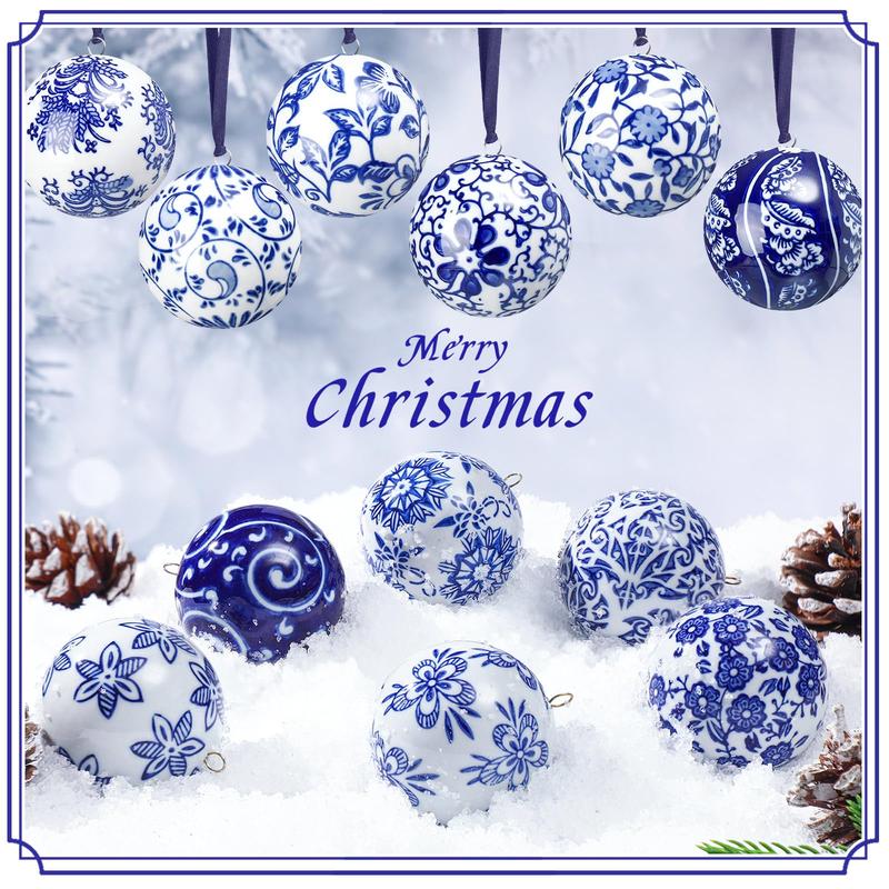 Christmas Clearance Sale Chinoiserie Christmas Ornaments Blue & White Porcelain Ornaments Set Ceramic Fabric Wrapped Christmas Ball Classic Teapot Ginger Jar Hanging Ornament for Xmas Tree Home Birthday Baby Shower Wedding Party Decor Holiday Winter Craft