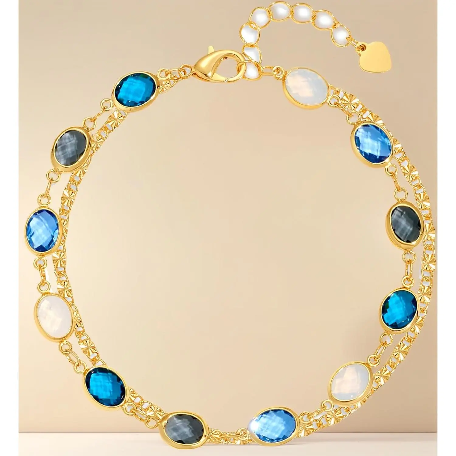 14K Gold Plated Hand Chain Bracelet Set |   Waterproof Non Tarnish Cubic Zirconia Adjustable Stackable Jewelry for Women