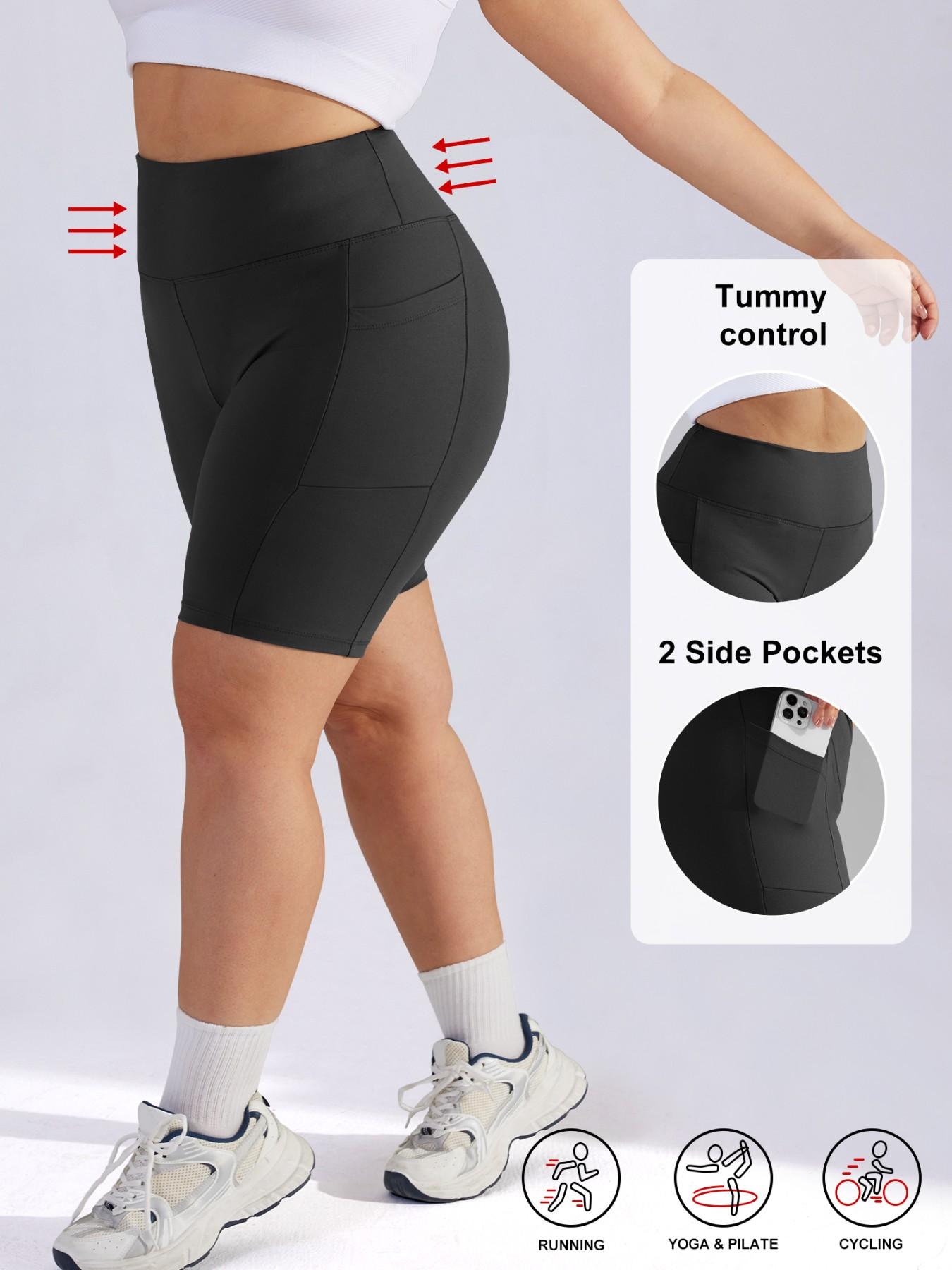 Women's Plus Size High Waist Elastic Skinny Pants, Abdominal Control, Pocket Design, Casual Comfort for Daily Wear & Outdoor Activities, Soft Stretch Shorts