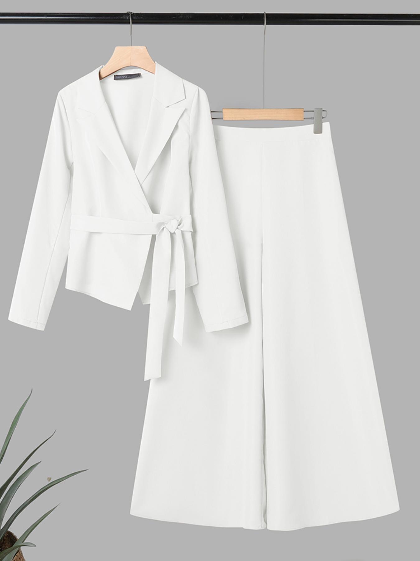 Women's Business Casual Blazer Set, Solid Color Tie Design, Perfect for Office & Daily Wear, Fashionable Women's Clothing