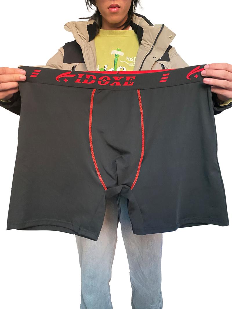 【Plus Size】 Colorblock Letter Print Boxer Brief, Breathable Comfortable Sports Underwear for Men, Men's Sport & Outdoor Clothing for Daily Wear, Boxers for Men, Stretchy Underwear, Soft Breathable Underwear, Breathable Undergarments