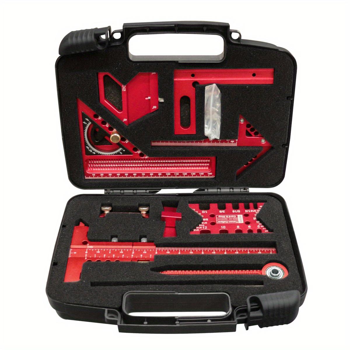 6/7/8Pcs Woodworking Square Kit with Box, Precision Carpenter Quick Splicing Planning and Layout Tools, Aluminum Scribeing Ruler, Center Finder, Circular Drawing Compass, Honing Guide, Height Gauge, Measuring Ruler