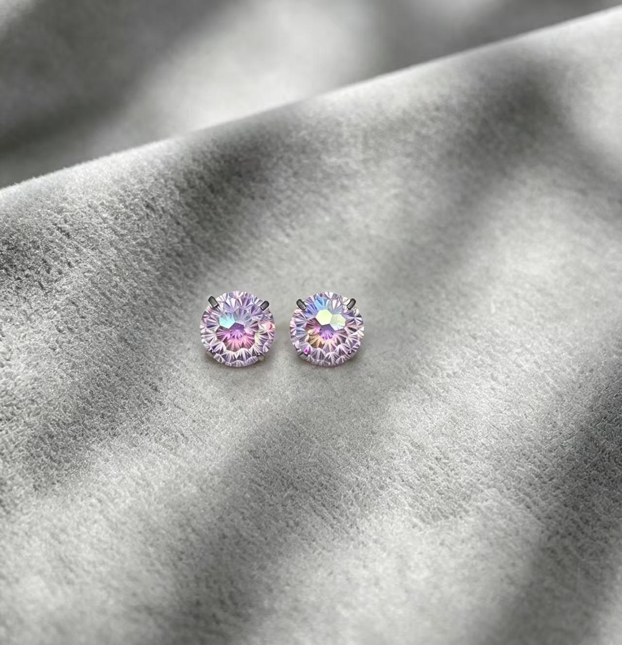 316 Titanium Steel Cartilage Stud: Prong-Set "Candy-Core" Fireworks-Cut Stone with Iridescent Tassel & Dazzling Accents