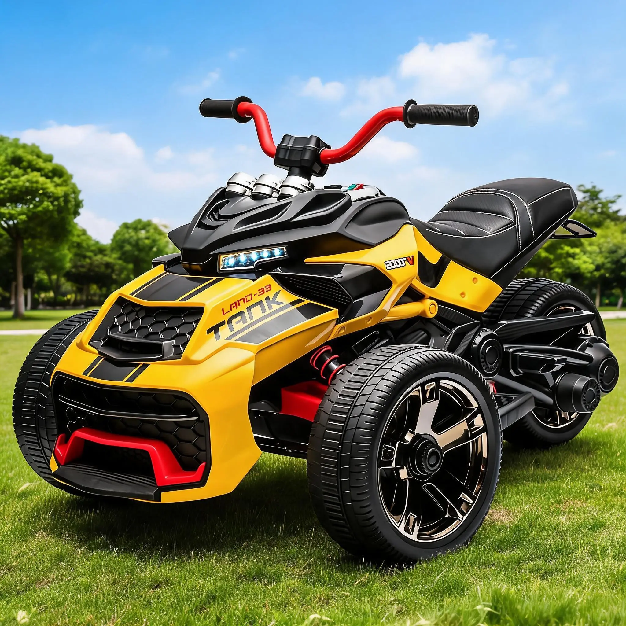 12V 3-Wheel Electric Ride-On ATV Motorcycle for Kids Ages 3-8 – 2x55W Motors, Up to 7MPH, LED Lights, Music, USB Port, Horn, EVA & Treaded Tires, Battery Powered Toy Vehicle