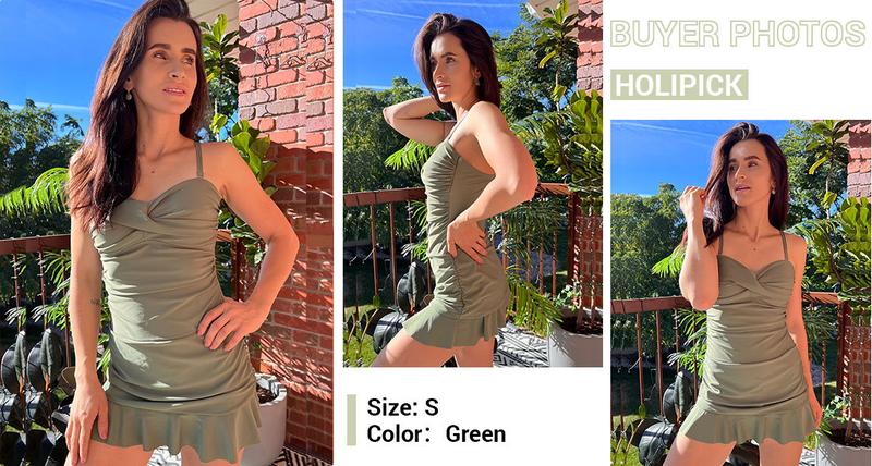 Holipick Women's Tummy Control One Piece Swim Dress Strapless Swimsuit Bandeau Skirted Bathing Suits