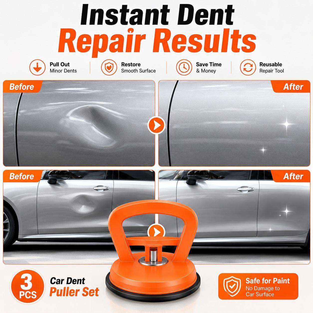 3 Pack Car Dent Puller, Suction Cup Dent Remover Tool, Portable, Compact Suction Cups for Glass Vehicle Body Repair Kit Handle Lifter for Car Body, Doors, Glass, Tiles & Smooth Surfaces, Dent Remover Tool for Daily Use