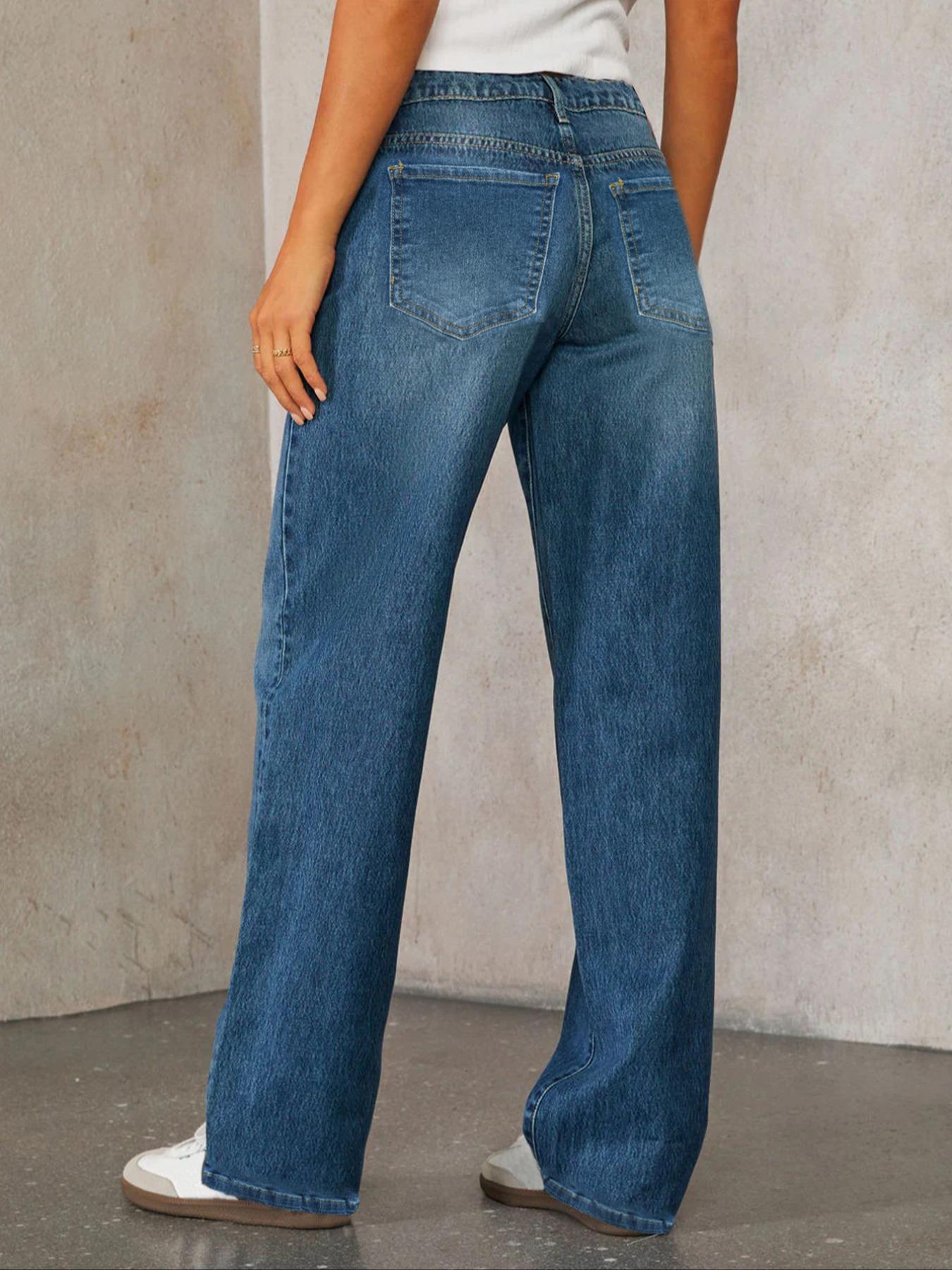 Women's Plain Drawstring Waist Jeans, Casual Fashion Denim Pants for Daily Wear, Ladies Bottoms for Spring & Fall, Casual Denim Trousers