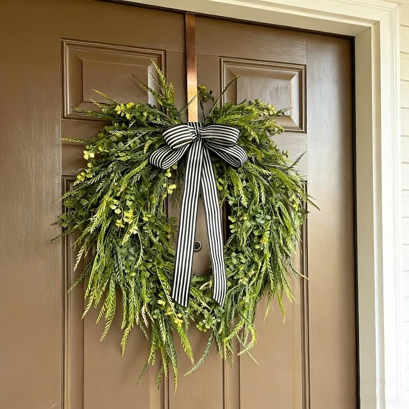 Summer Fern Water Grass Wreath, All-Season Decor, Featuring Water Grass, Cypress Leaves, Bow, Wall Decoration, Front Door Wreath