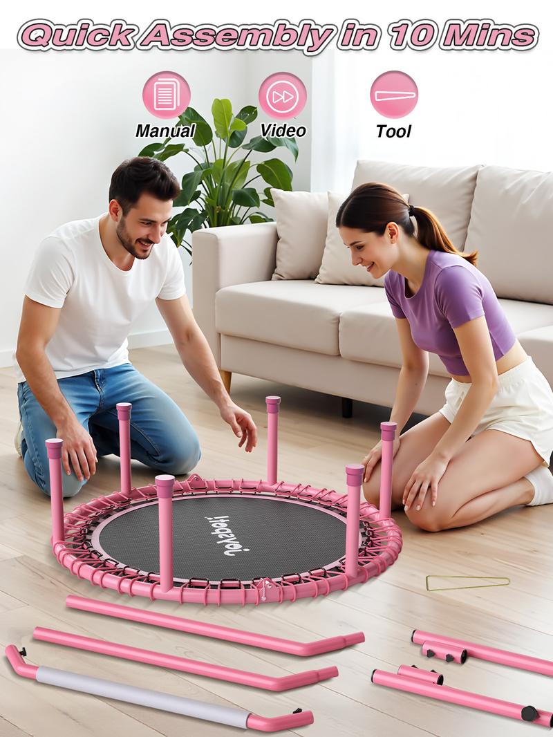 JOY SPOT! 450 LBS Foldable Trampoline 40" Fitness Trampoline with Bungees Adjustable Foam Handle/T Handle No Rope Training Jump Rope Home Gym Workout Stable Quiet Exercise Rebounder for Adults, Valentine's gift