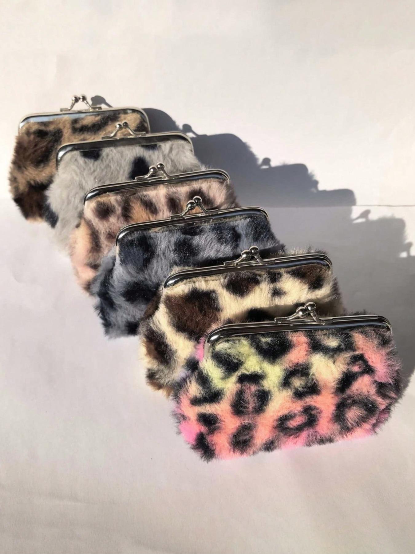 Plush Coin Purse, Short Plush Money Bag, Leopard Print Design, Women/girls Use, Multifunctional Portable Wallet, Durable Faux Leather Handbag, Stylish Wallet