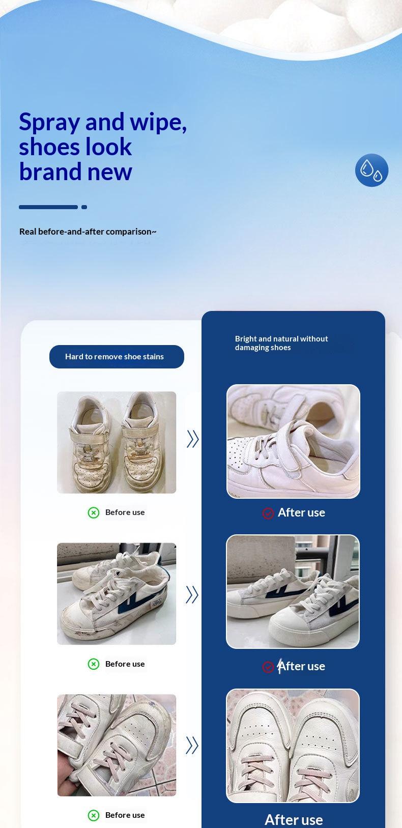 Shoe Cleaner, Sports Shoe Stain Remover, Whitening Agent, Foam Cleaning Solution, No Rinse Dry Clean, Easy to Use